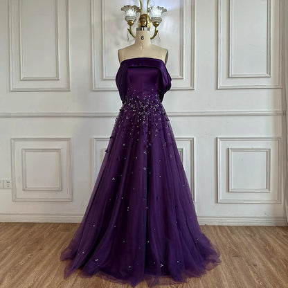 Arabia Peach Off the Shoulder A Line Satin Appliques Evening Dress Gown LA72830 - SERENE HILL