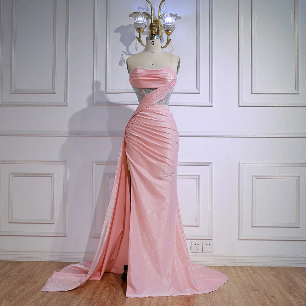 Elegant Pink Glitter Prom Dress with Slit LA72997 - SERENE HILL