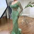 Serene Hill Sexy Mint Mermaid Elegant V-Neck Beaded Luxury Arabic Shiny Evening Dresses Gowns For Women Party 2025 LA71784 - SERENE HILL