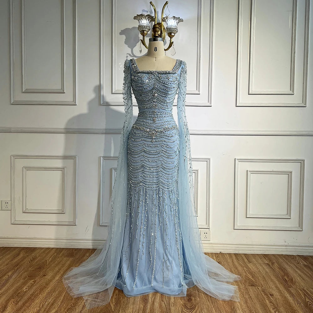 Luxury Beaded Caramel Evening Dress with Cape Sleeve LA72604 - SERENE HILL