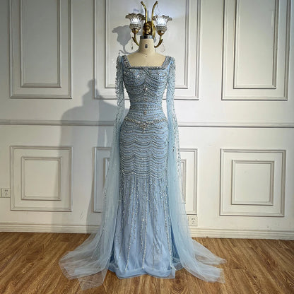 Luxury Beaded Caramel Evening Dress with Cape Sleeve LA72604 - SERENE HILL