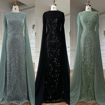 Luxury Beaded Gown With Cape Sleeves LA72160A - SERENE HILL