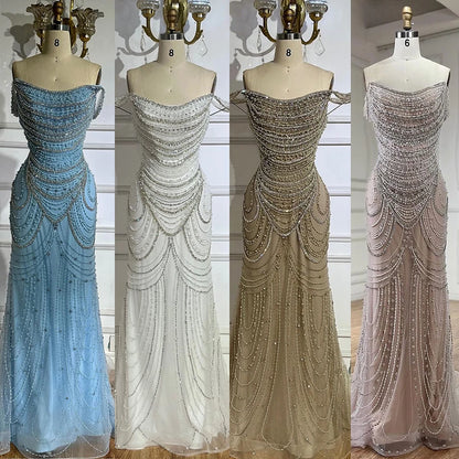 Luxury Crystal Silver Gray Pearl Beaded Evening Dress LA72253 - SERENE HILL