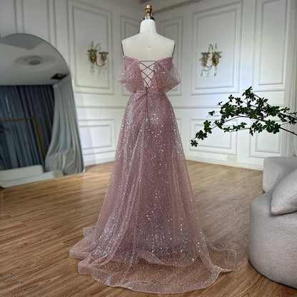 Luxury Dubai Customize Pink Elegant Saudi Mermaid Beaded Arabic Evening Dresses Gown For Formal Occasion LA72204A - SERENE HILL