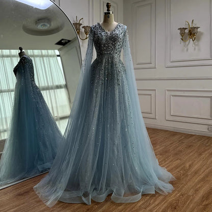 Luxury Blue Evening Dress with Cape 2025 LA72968 - SERENE HILL
