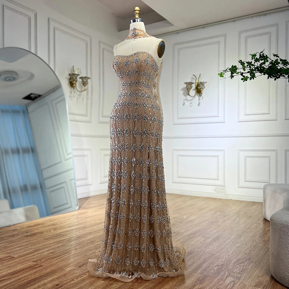 Luxury Nude Beaded Mermaid Evening Dress for Occasion Saudi LA72871 - SERENE HILL