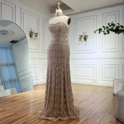 Luxury Nude Beaded Mermaid Evening Dress for Occasion Saudi LA72871 - SERENE HILL