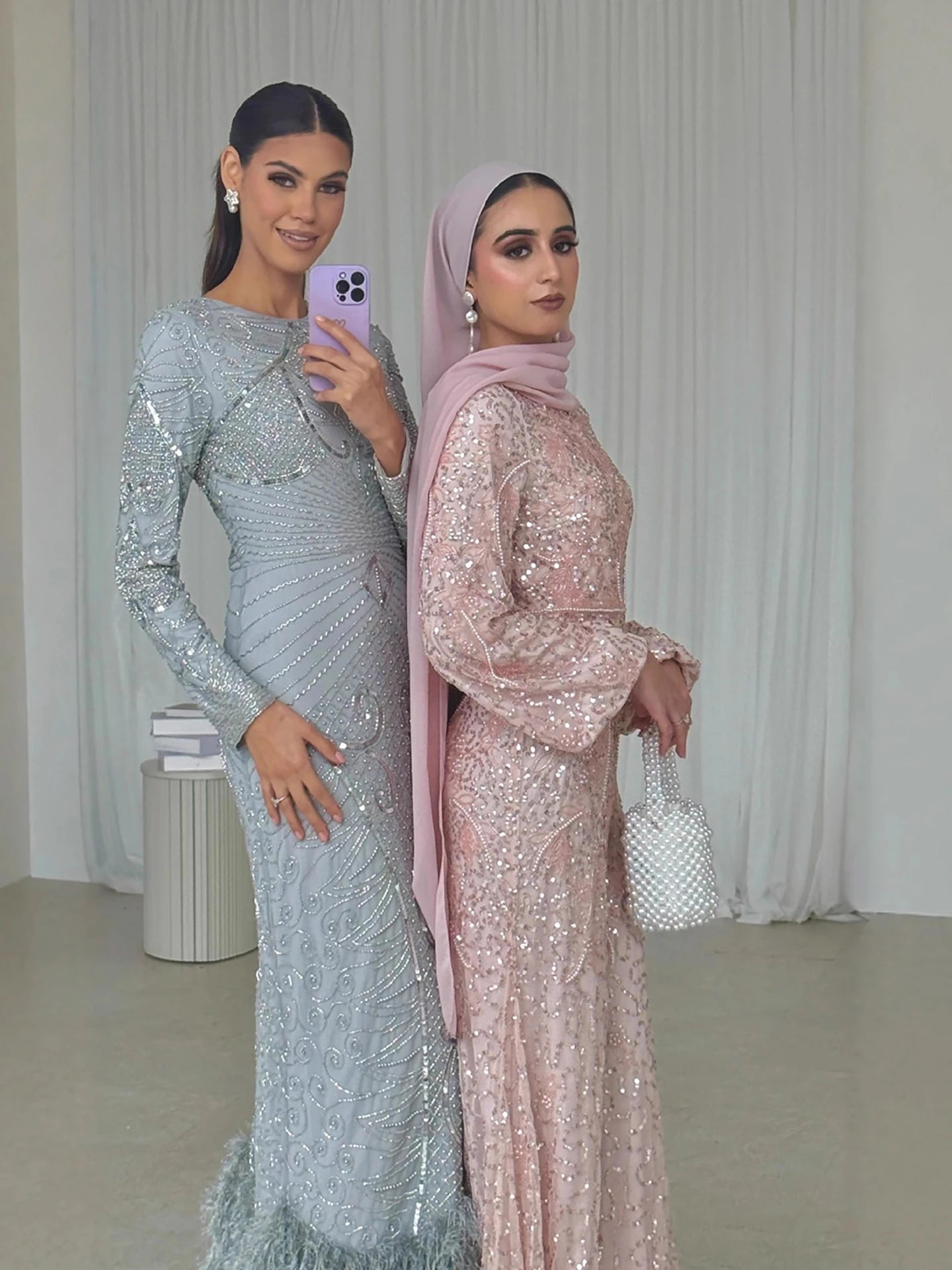 Luxury Pink Pearls Beaded Muslim Mermaid Evening Dress LA73417 - SERENE HILL