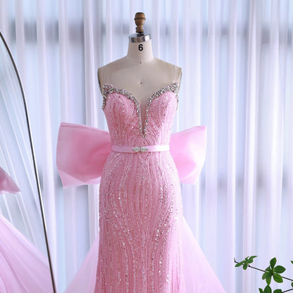 Luxury Dubai Pink Bow Evening Dress LA73061A - SERENE HILL