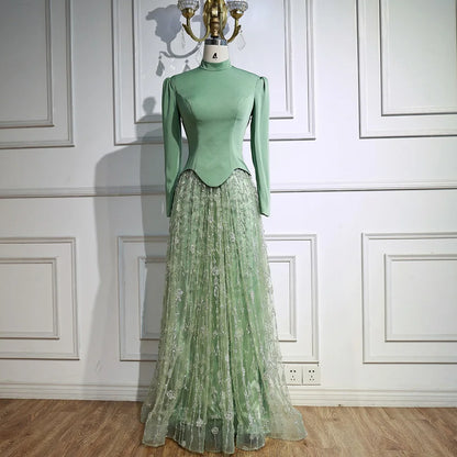 Luxury Sage Green Muslim Beaded Evening Dress LA72805A - SERENE HILL
