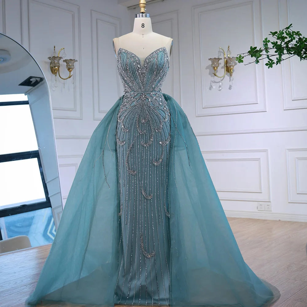 Luxury Turquoise Mermaid Evening Dress with Overskirt LA72880 - SERENE HILL