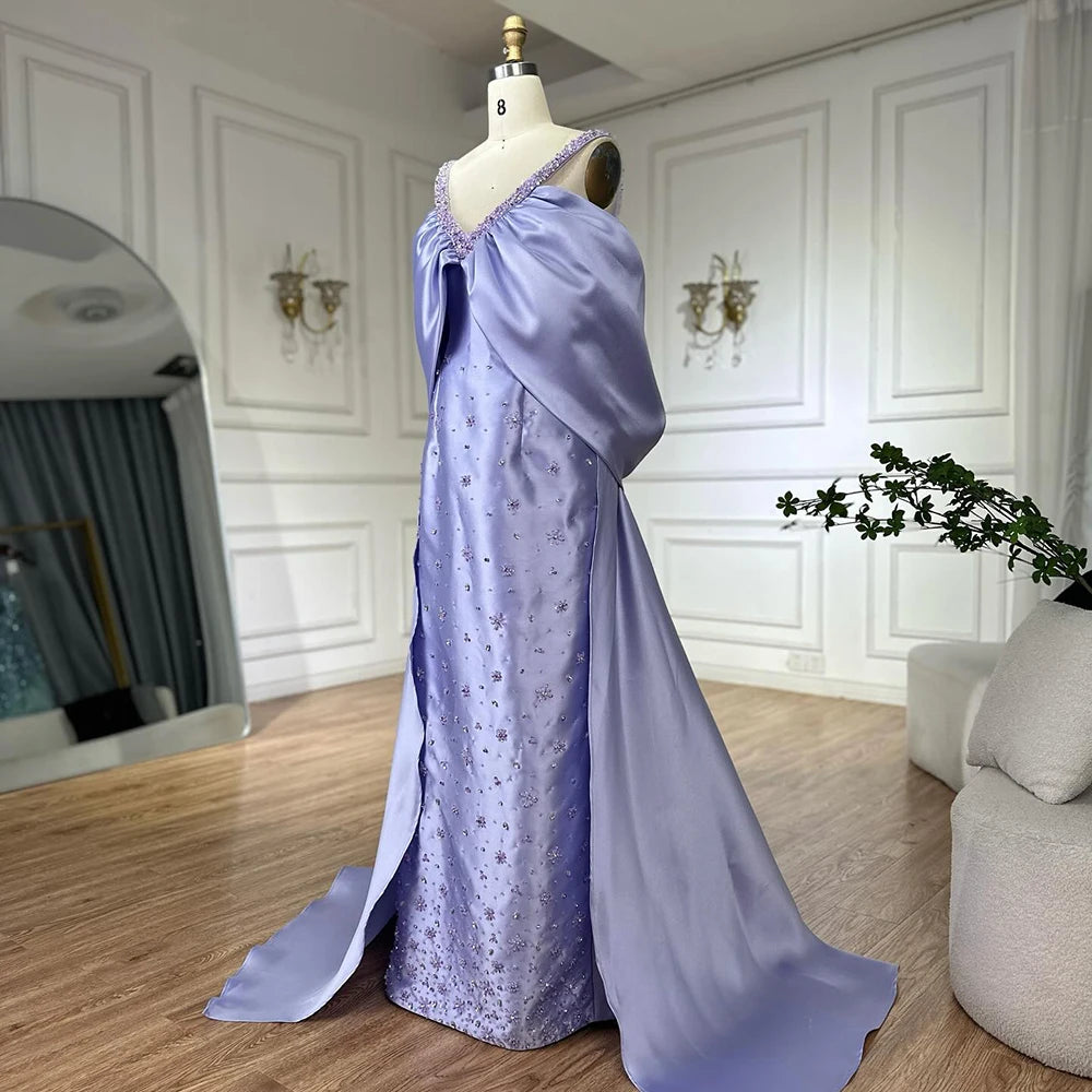 Lilac Off Shoulder Lilac Evening Dress with Cape Beaded Wedding Party Gowns LA72529 Lilac / 6