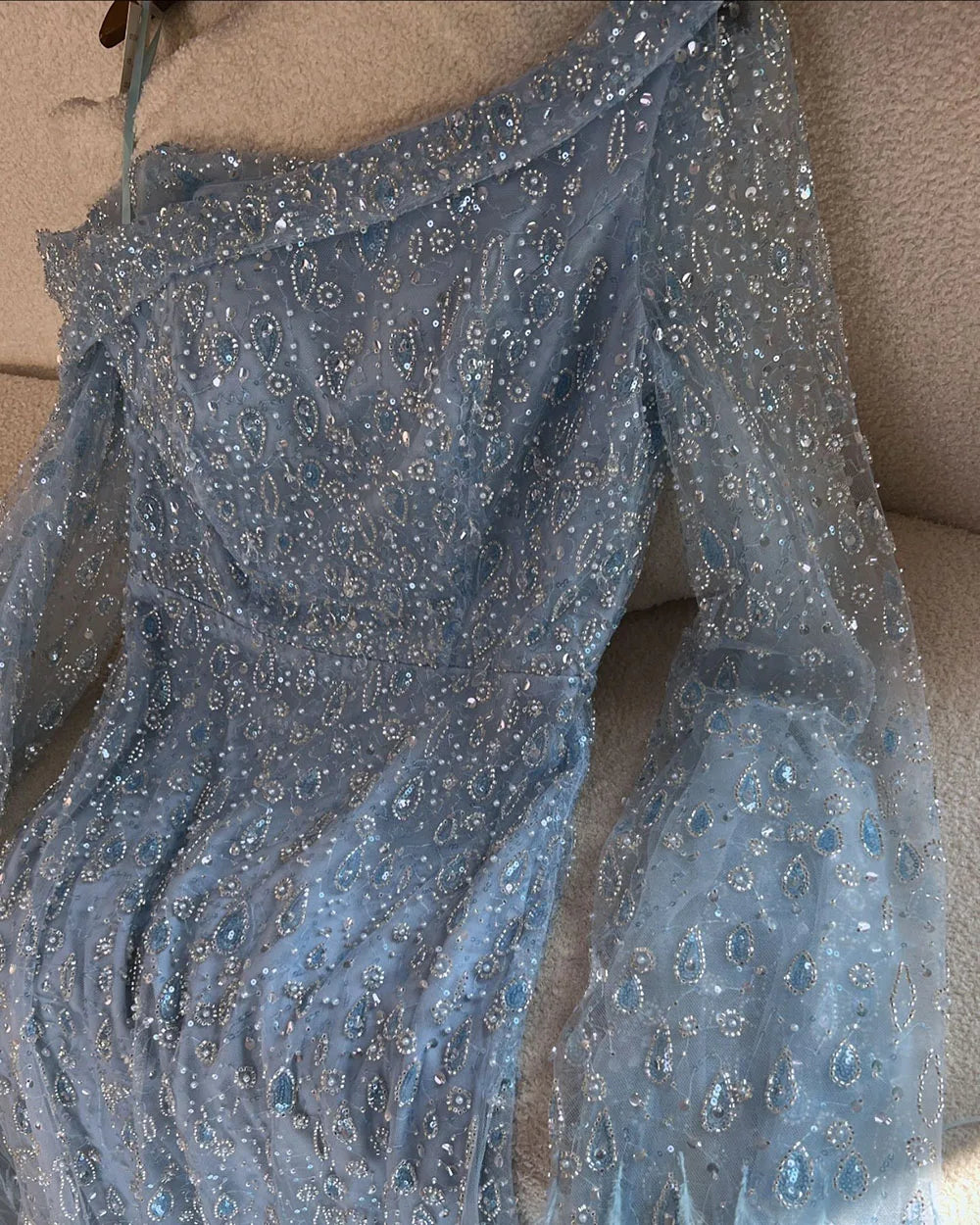Luxury Feather One Shoulder Evening Dress with Cape Sleeves LA72763 - SERENE HILL