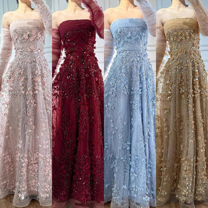 Elegant Pink 3D Flowers Evening Dress with Gloves LA72912 - SERENE HILL