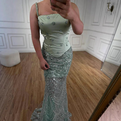 Luxury Sage Green Beaded 1 Pieces Evening Dress LA72977 - SERENE HILL