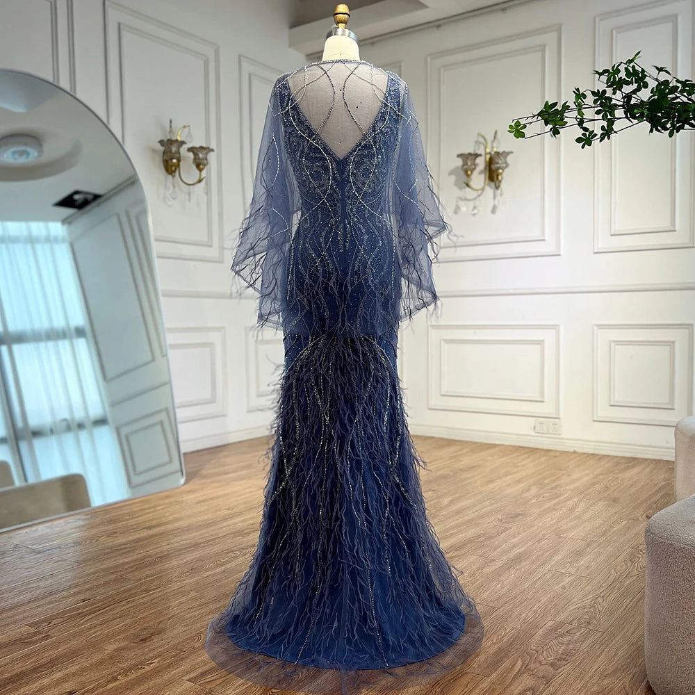 Luxury Caramel Feather Beaded Mermaid Evening Dress LA71866 - SERENE HILL