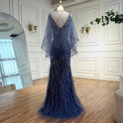 Luxury Caramel Feather Beaded Mermaid Evening Dress LA71866 - SERENE HILL
