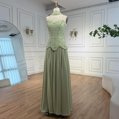 Classy Sage Green A-Line Chiffon Evening Dress LA73073 - SERENE HILL