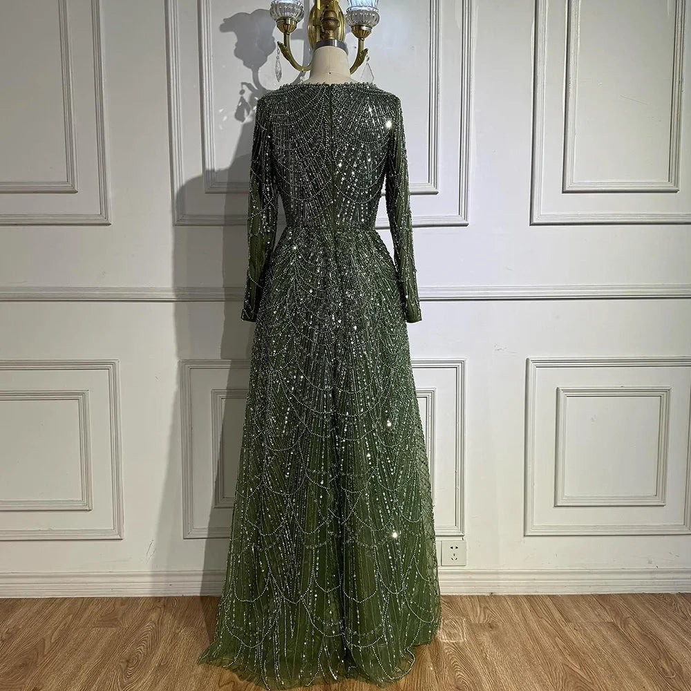 Luxury Olive Green Beaded A-Line Modest Evening Dress Plus Size LA72738B - Olive Green / 22W Luxury Olive Green Beaded A-Line Modest Evening Dress Plus Size LA72738B - Olive Green / 22W