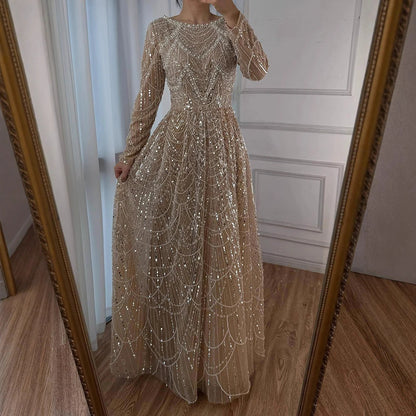 Luxury Olive Green Beaded A-Line Modest Evening Dress Plus Size LA72738B - SERENE HILL