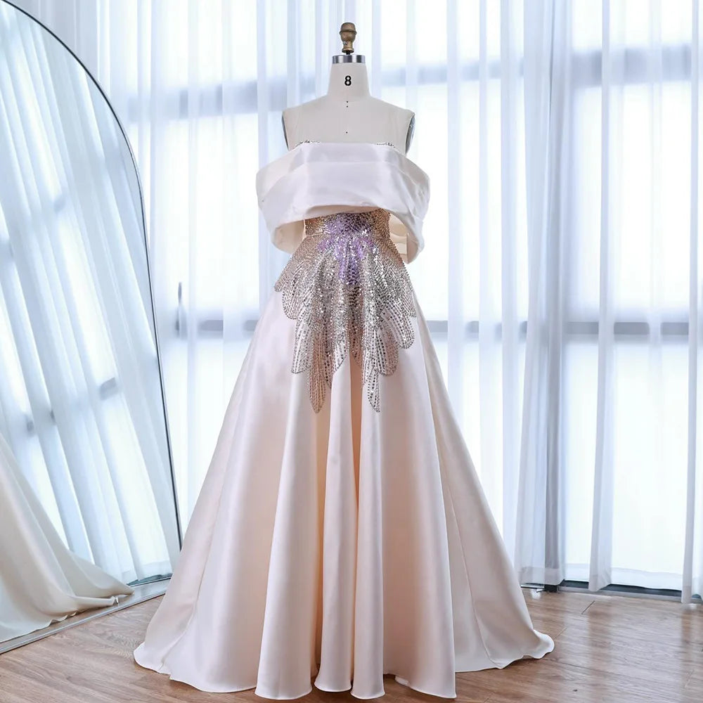 Luxury Pink Satin A-Line Beaded Evening Dress LA72195A - SERENE HILL