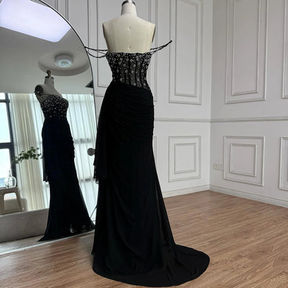 Luxury Black Beaded Mermaid Prom Dress with Spaghetti Straps LA73047 - SERENE HILL