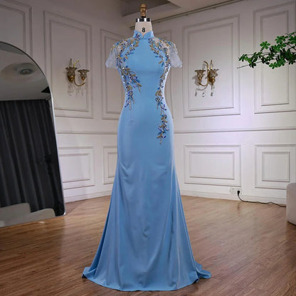 Luxury Mint Beaded Satin Mermaid Evening Dress with LA72797 - SERENE HILL