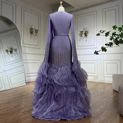 Luxury Mermaid Nude Evening Dresses with Cape Sleeves LA72317A - SERENE HILL