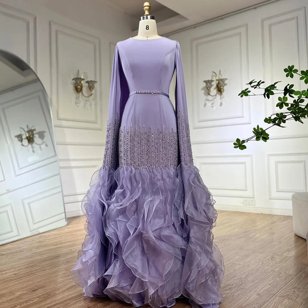 Luxury Mermaid Nude Evening Dresses with Cape Sleeves LA72317A - SERENE HILL