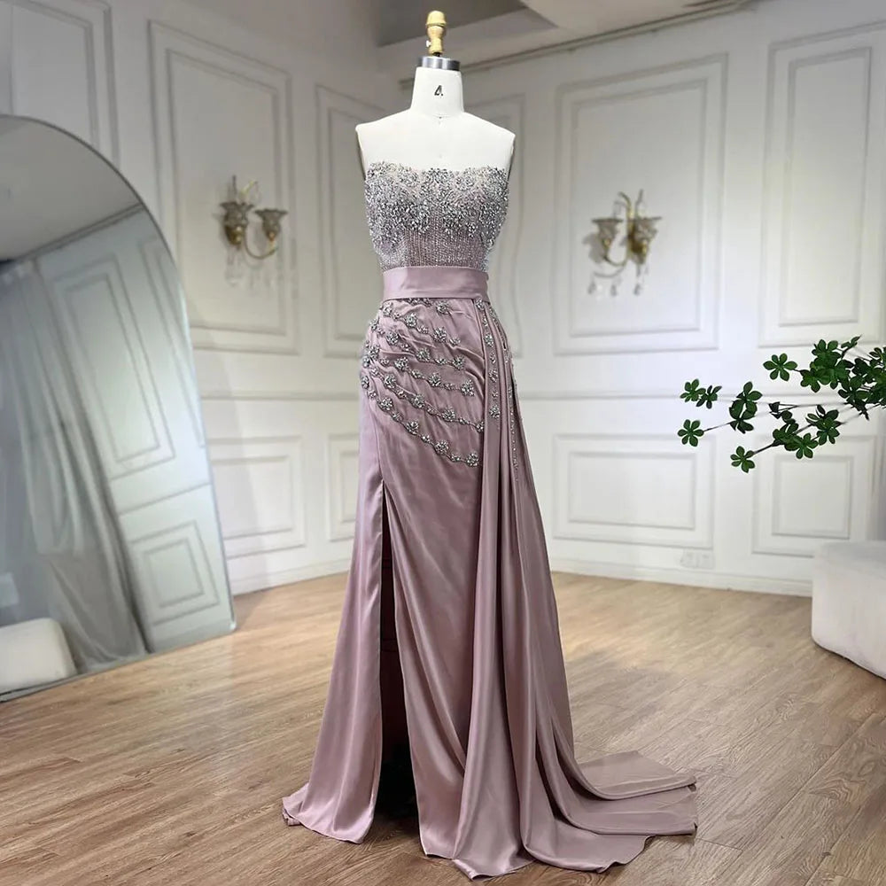 Serene Hill High Split With Skirt Mermaid Nude Sexy CRYSTAL Beaded Evening Dresses Gowns For Women Party 2025 LA72135 - SERENE HILL