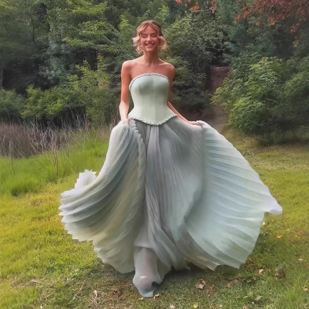 Luxury Sage Green A-Line Crystal Beaded Evening Dress LA73169A - SERENE HILL