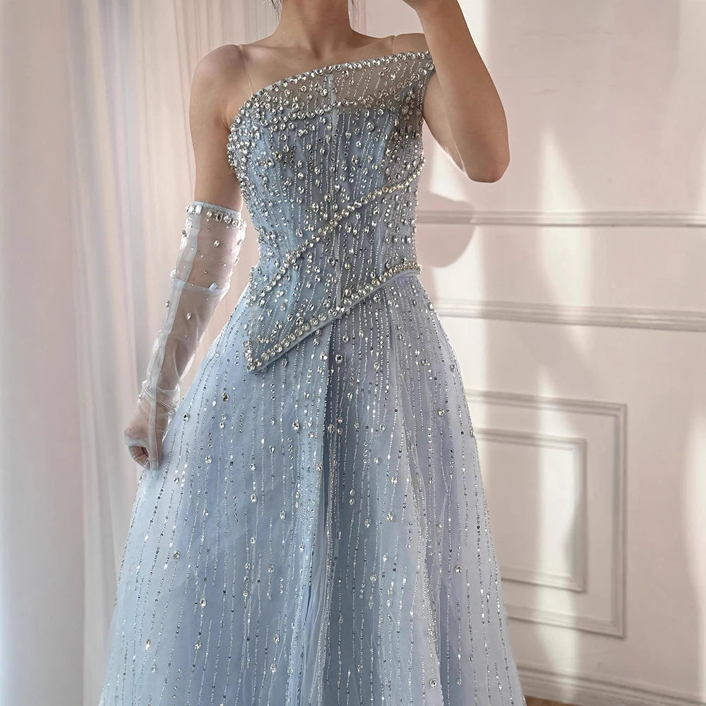 Luxury Nude Crystal Beaded A-Line Evening Dress with Split LA72949 - SERENE HILL
