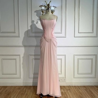 Pink Draped Satin Evening Dress with Rose Neck LA72946 - SERENE HILL