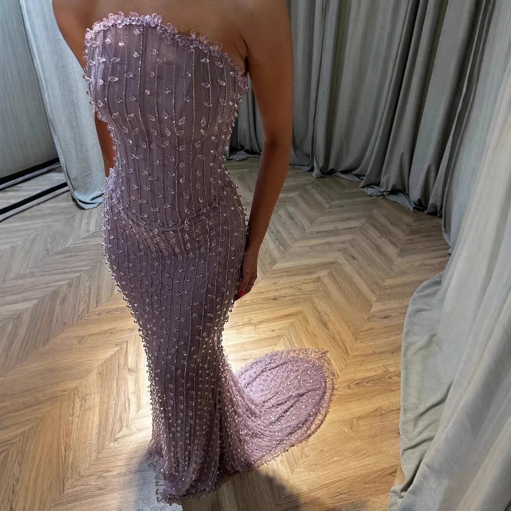 Elegant Crystal Beaded Lilac Mermaid Evening Gown LA72950 - SERENE HILL