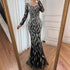 Luxury Black Silver Sequin Long Sleeve Mermaid Evening Dress LA73113 - SERENE HILL