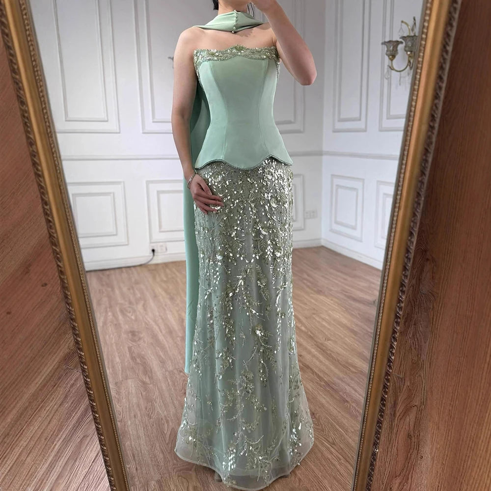 Luxury Sage Green Beaded Mermaid Evening Dress LA73050C - SERENE HILL