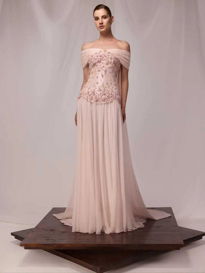 Luxury Pink A-Line Beaded Evening Dress LA73438 - SERENE HILL
