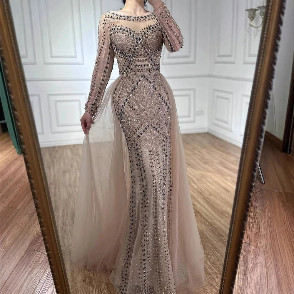 Luxury Dubai Nude Evening Dress With Long Sleeves LA72967 - SERENE HILL