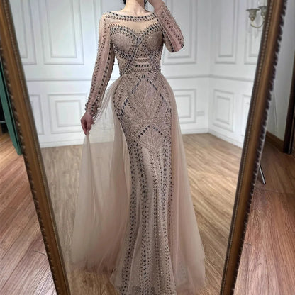 Luxury Dubai Nude Evening Dress With Long Sleeves LA72967 - SERENE HILL