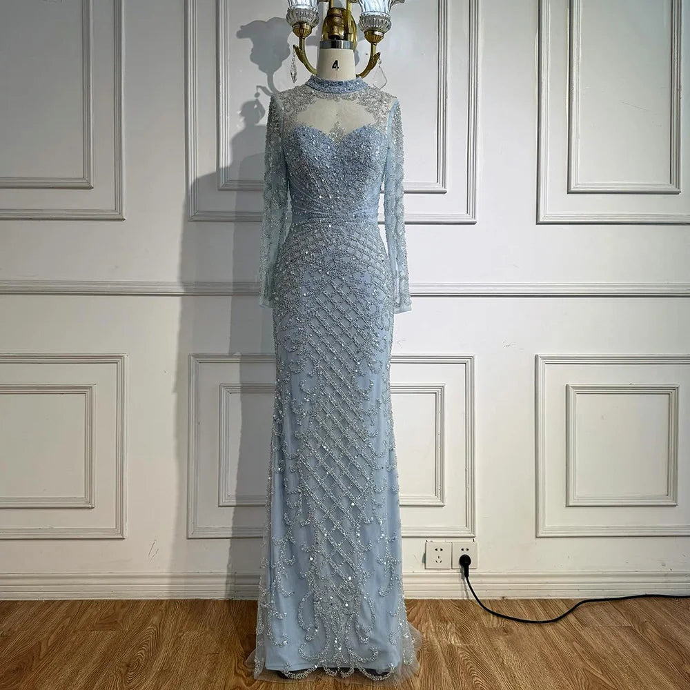 Caramel Beaded High Neck Mermaid Evening Dress Plus Size LA71747A - SERENE HILL