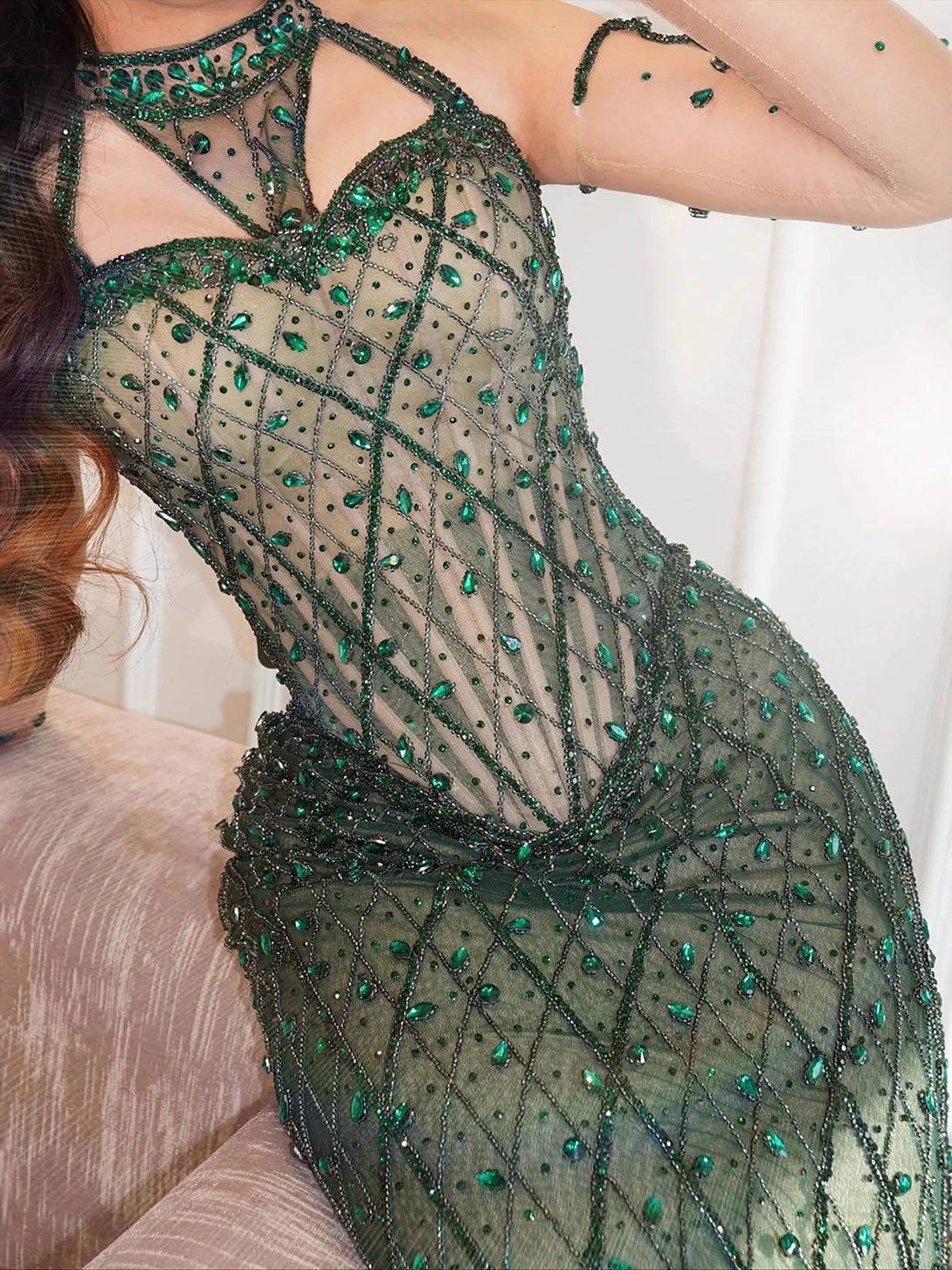 blue dress for baby girl Luxury Green Halter Beaded Dubai Corset Evening Dress LA73322 Green / 6