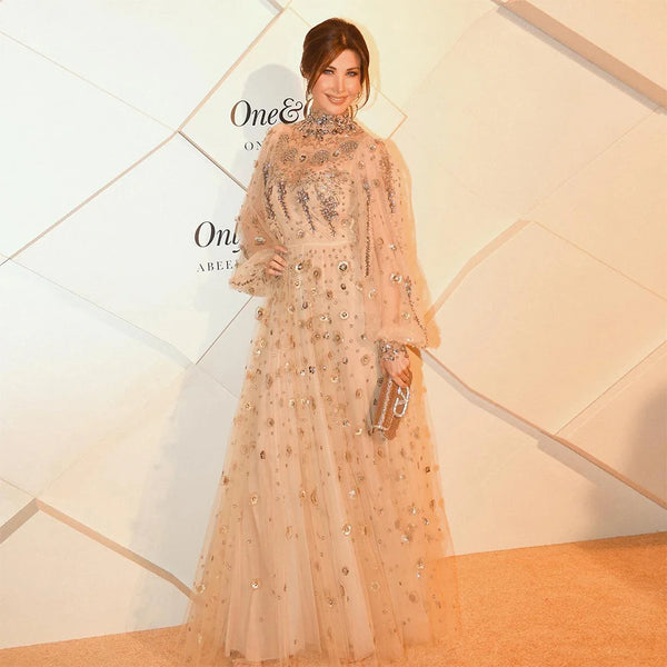 Elegant Champagne Evening Dress with Long Sleeves LA72594