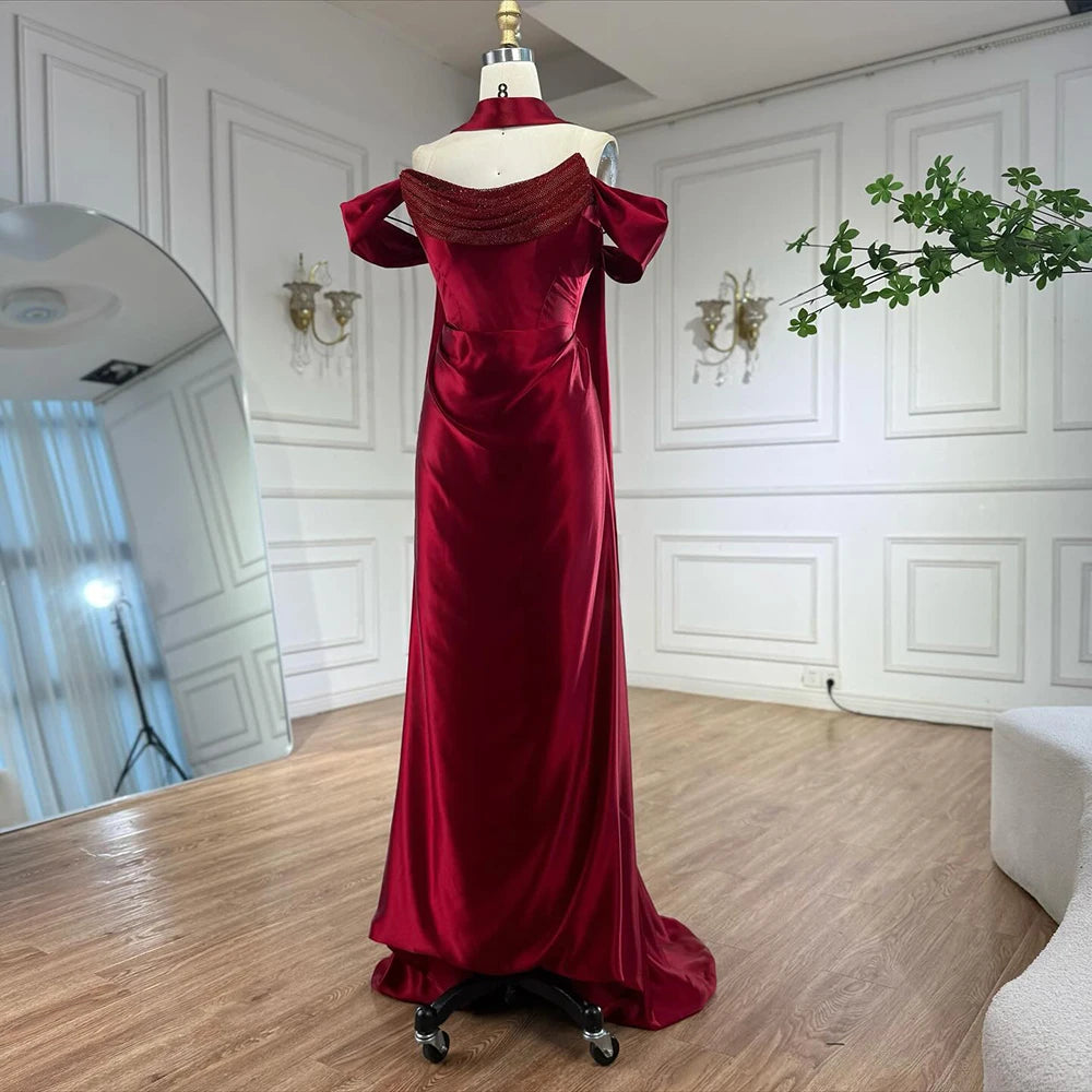Luxury Wine Red Satin Evening Dress Elegant Gown LA73168 Wine Red / 8