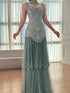 Luxury Turquoise Arabic Mermaid Beaded Evening Dress LA73189B - SERENE HILL