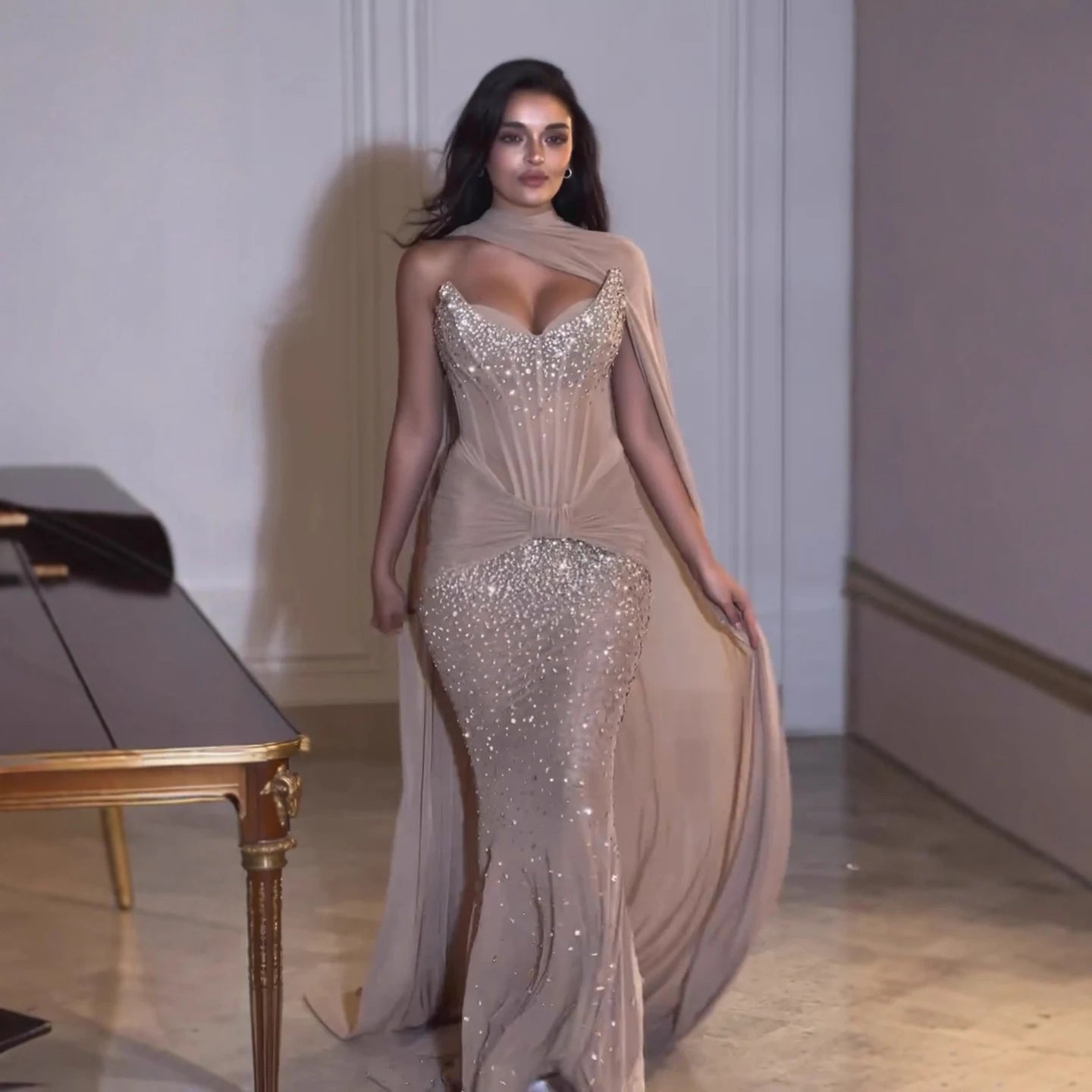 Luxury Arabic Nude Beaded Corset Evening Dress LA73343 - SERENE HILL