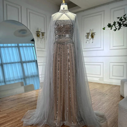 Luxury Dubai Caramel A-Line Beaded Evening Dress LA72873 - SERENE HILL