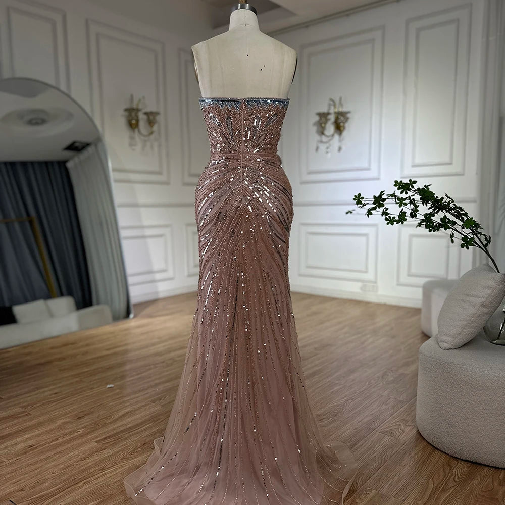 Luxury Dubai Saudi Arabic Pink Mermaid Evening Dress with High Split for Formal Occasion LA72480 - SERENE HILL