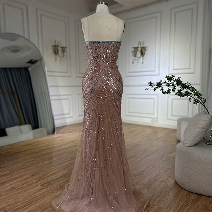Luxury Dubai Saudi Arabic Pink Mermaid Evening Dress with High Split for Formal Occasion LA72480 - SERENE HILL