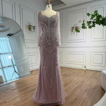 Luxury Nude Beaded Mermaid Evening Dress with Overskirt LA73190 - SERENE HILL