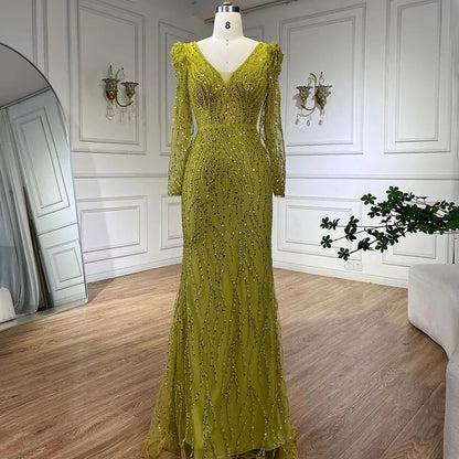 Luxury Blue Arabic Mermaid Beaded Evening Dress LA71931 - SERENE HILL